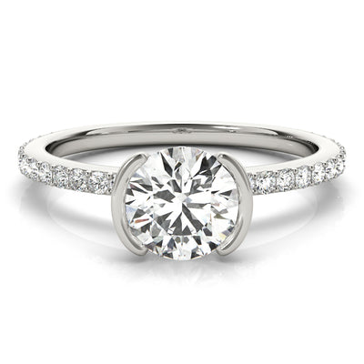 Conflict-free modern Lab-created round cut diamond engagement ring in 18k white gold