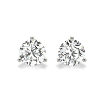 14k Lab created IGI Certified diamond stud three-prong martini earrings white gold