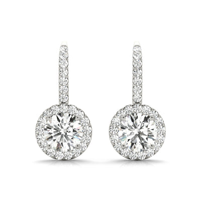 14k lab created diamond four prong halo drop earrings white gold 1.25 carat