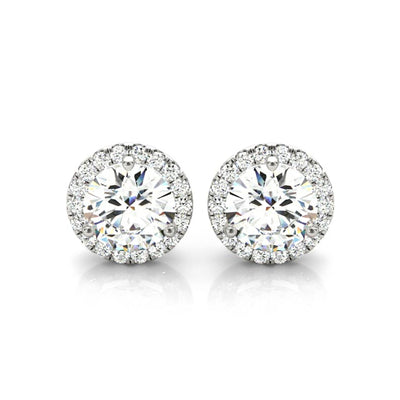 14k three-prong Halo lab created diamond stud earrings white gold 1 carat