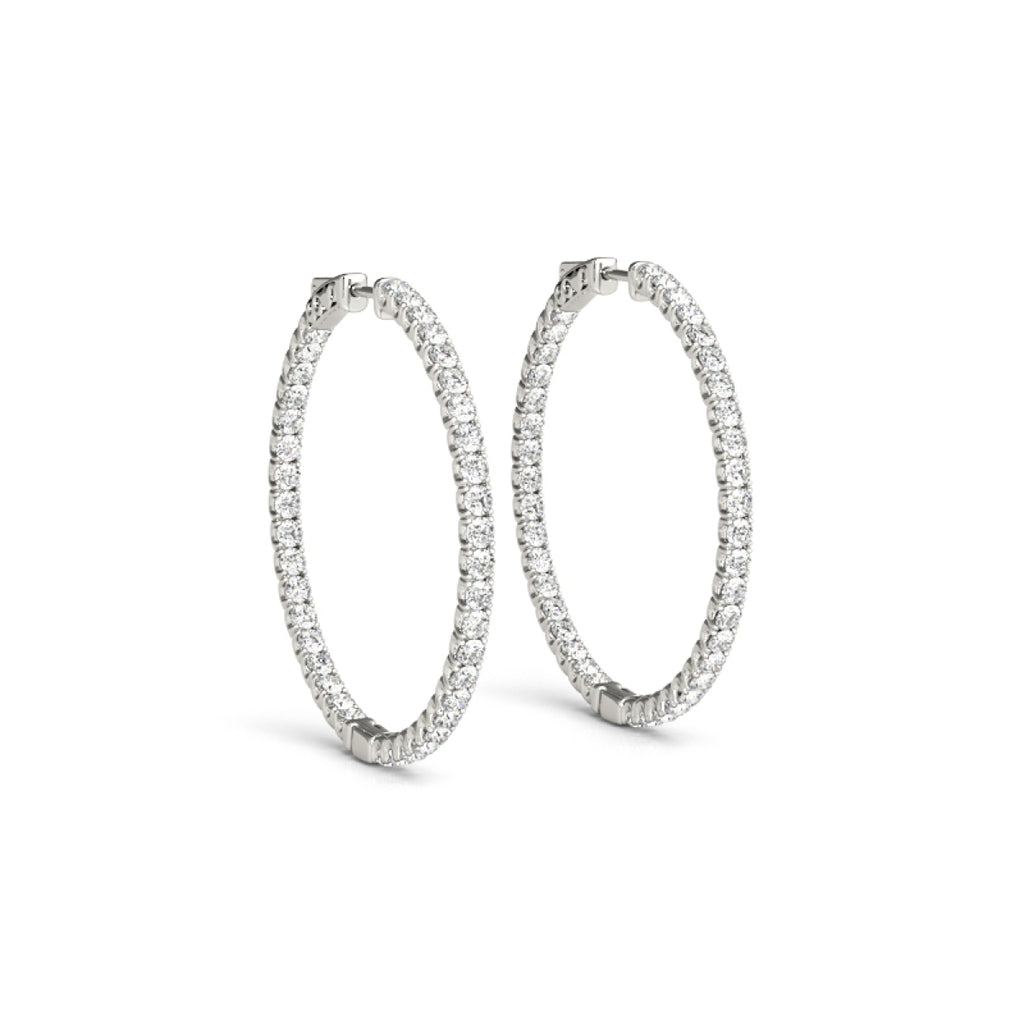 14k lab created diamond hoop earrings white gold 3.25 carat