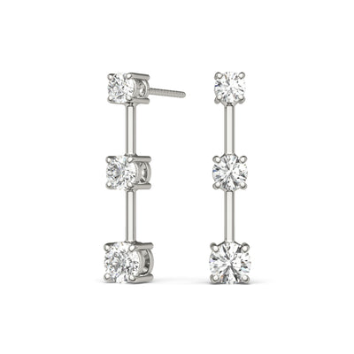 14k lab grown diamond three stone round gradual drop earrings white gold 1 carat