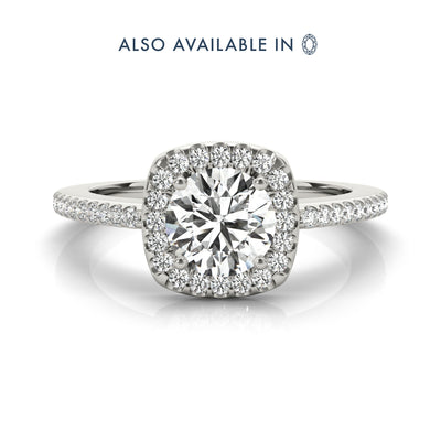 Ethical Lab-created round cut diamond engagement ring in 14k white gold