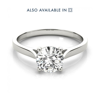 Sustainable Lab created round cut diamond engagement ring in 18k white gold