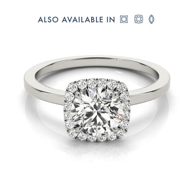 Lab created round cut diamond engagement ring in 18k white gold
